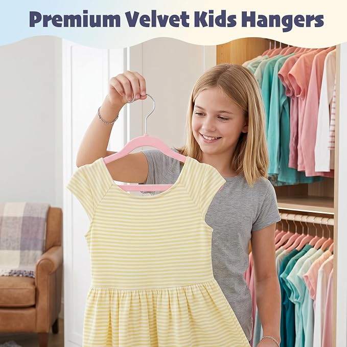 HOUSE DAY 14 Inch Kids Velvet Hangers 50 Pack, Durable Big Kid Hanger Pink | Children Hangers for Youth, Teen, Non Slip Kids Felt Hanger, Cute Small Hanger for Closet, Ideal for Everyday Use - Image 2