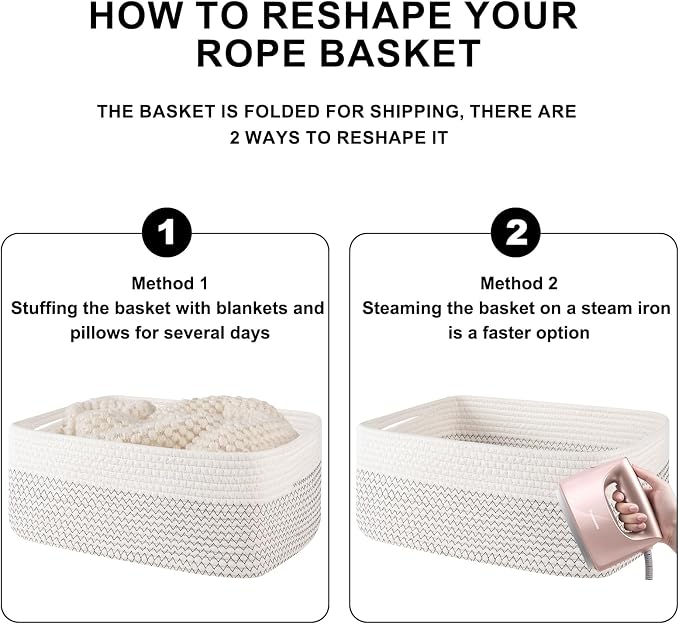 OIASKET Storage Baskets for Organizing 3 Pack, Woven Baskets for Shelves, | Closet Organizer Bins with Handle, Empty Gift Basket, Toy Storage for Toys, Blankets, Towels, Clothes, Books, 15"x11.42"x6.7" - Image 8