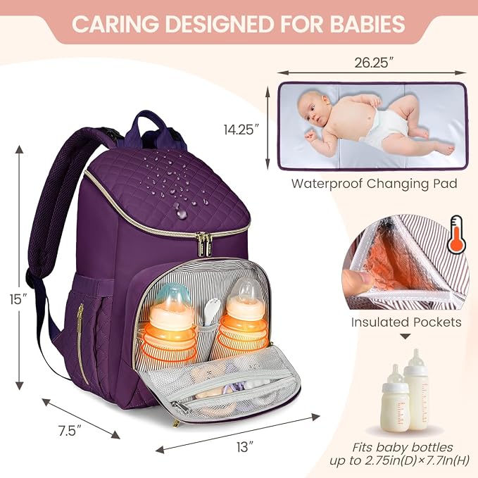 LOVEVOOK Diaper Bag Backpack Large Capacity Baby Bag with Portable Changing Pad, Multifunction Baby Travel Backpack - Image 2