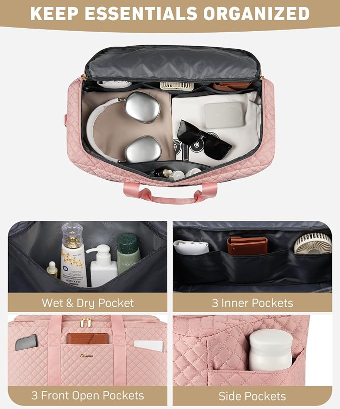 Duffle Bag for Travel, Weekender Bag with Shoe Compartment, Carry On Overnight Bag for Women with Toiletry Bag Duffel Bags with Wet Pocket for Gym Hospital Bags for Labor and Delivery Pink - Image 2