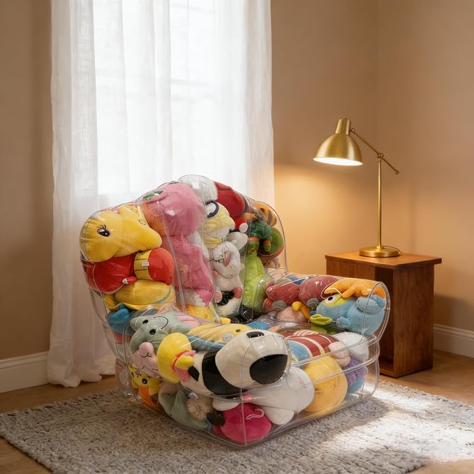 Clear Stuffed Animal Storage Chair (No Filler)- Extra Large Bean Bag Chair Cover for Kids, PVC Stuffed Animal Storage Sofa,Organizing Plush Toys or Textile,Easy Clean,Save Kids Room Space - Image 8