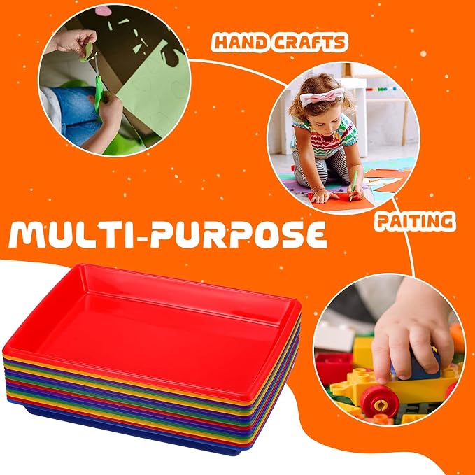 Maitys 15 Pcs Activity Plastic Art Trays 14.57 x 10.63 x 1.77 Inch Large Crafts Organizer Serving Storage Tray for Kids School Classroom DIY Project Painting Home Organizing Supply(Multi Color) - Image 4