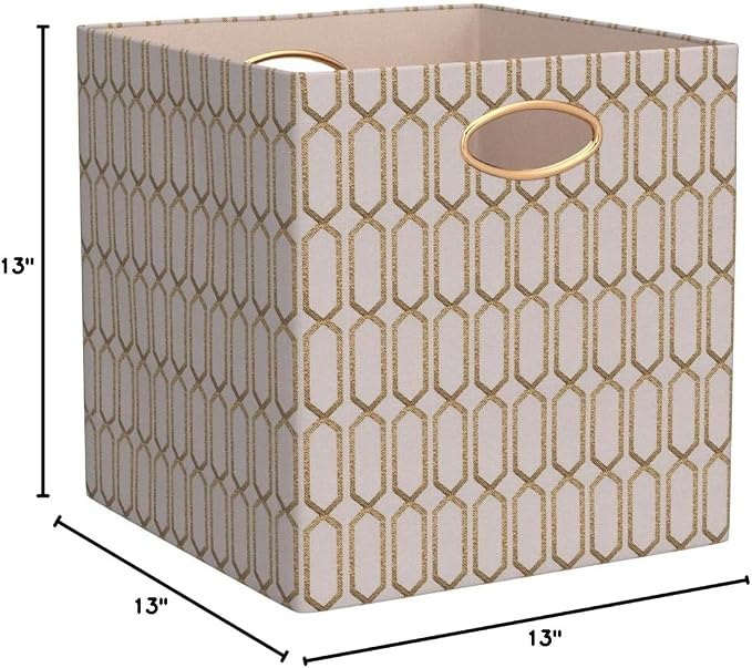 Posprica Storage Bins, Storage Cubes,13×13 Fabric Drawers Organizer Basket Boxes Containers (13×13×13/4pcs, Cream/gold geometry Pattern) - Image 9