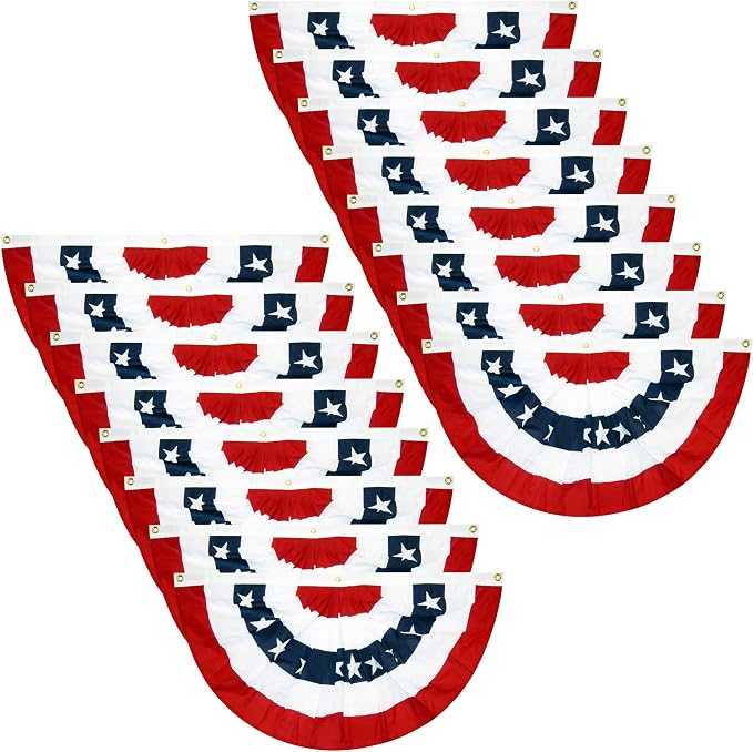 16 Pcs USA Patriotic Pleated Fan Flags, American US Bunting Banner Flag | 3 x 1.5 Ft Patriotic Bunting Flag Stars and Stripes Flag for Memorial Day Labour Day 4th of July by EBaokuup