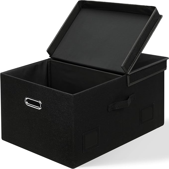 Graciadeco 75 Quarts Extra Large Decorative Storage Bins with Lids, 1 Pack Black Collapsible Storage Bins with Lids, Stackable Storage Bins Decorative Box Storage With Lid Extra Large | 75 Quarts 1 Pack Black Collapsible Stackable Linen Fabric 4 Handle... by GraciadecoStorage