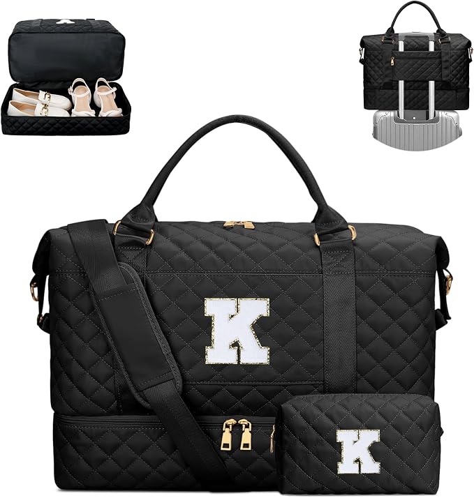 Personalized Weekender Bags Dance Bag for Girls(Black,K) | Women Gifts for Birthday-Overnight Bags with Toiletry Bag-Weekender Bags with Shoe Compartment for Travel by Unknown