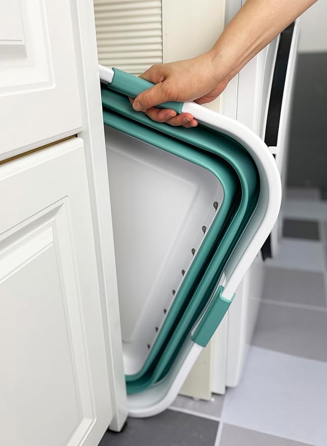 SAMMART 42L (11 gallon) Collapsible Plastic Laundry Basket - Foldable Pop Up Storage Container/Organizer - Space Saving Hamper/Basket (1, White/Celadon Green) - Image 5