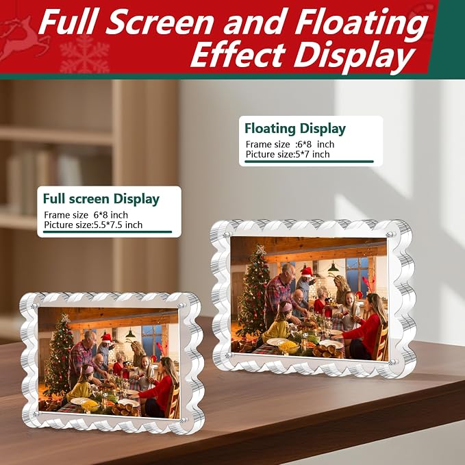3 Pack Magnetic Acrylic Picture Frames 5x7 Inch Photo Frame | Freestanding Scalloped Magnet Photo Frame with 10+10MM Thick Block, Double Sided Clear Frameless Frame for Desktop Display - Image 4