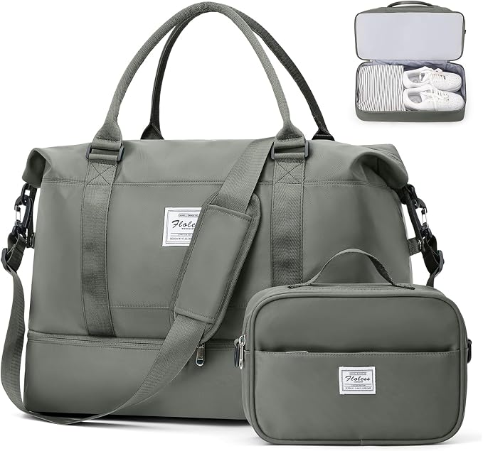 Weekender Bags for Women, Travel Duffel Bags with Shoe Compartment,Personal Item Travel Bag for Airlines, Carry on Overnight Tote Bag for women with Toiletry Bag, Olive Green by SUNMOP