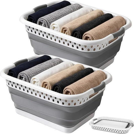 2 Pack Collapsible Laundry Baskets, 11 Gallon 42L Collapsible Laundry Clothes Hamper, Foldable Laundry Hamper with Non-Slip Handles, Portable Space Saving Pop-Up Laundry Hamper Storage Container by Unknown