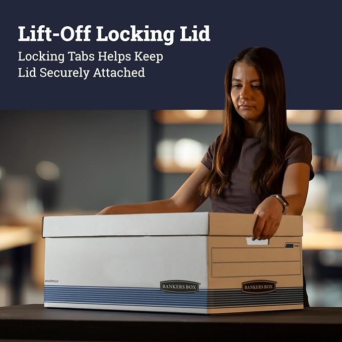 Banker's Box 4-Pack Medium-Duty File Box, 24in Legal, FastFold | Keep important records buttoned up with secure closure, FastFold setup, reinforced handles, and stackable strength. - Image 4