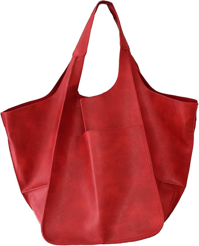 KlaOYer Oversized Leather Tote Bag Huge Capacity Work Hobo Pu Leather Bucket Purse And Handbag Large Soft Travel Shopping Bag by KlaOyer