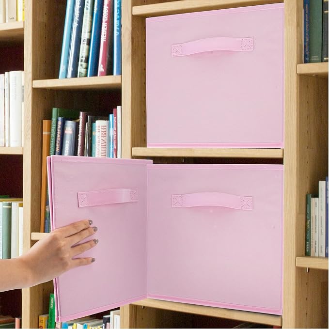 Life Hacks Fabric Storage Bins 8 Pack 13 inch Foldable Storage Cubes with Reinforced Handles Fun Colored Durable Cube Storage Bin for Home, Playroom, Closet Organizers and Storage, Pink - Image 5