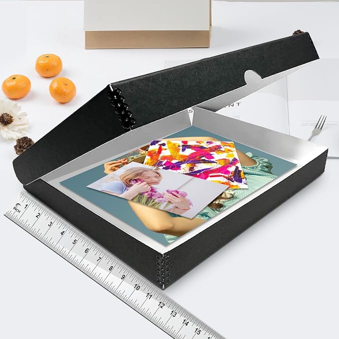 Lineco Clamshell Archival Storage Box, 11x14x1.75 Inch, Black, Pack of 2 | Acid-Free with Metal Edge Boxboard, Organize and Store Photos Documents Cards Negatives Magazine Prints Family Records DIY - Image 3