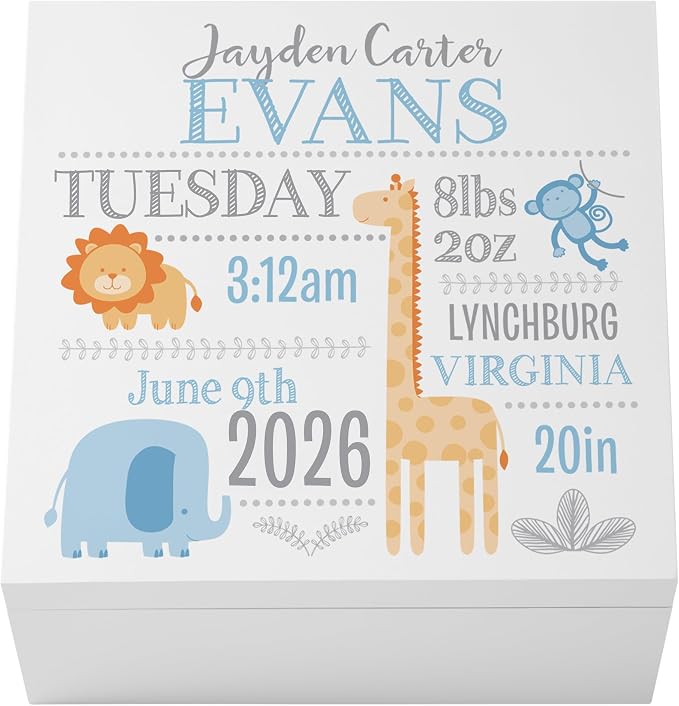 Let's Make Memories Personalized Baby's First Keepsake Box - Memento Storage - Memories Box - Baby Shower - Nursery Decor - For Girls - 6" Hx12 Square - Baby's First - Blue by LetsMakeMemories