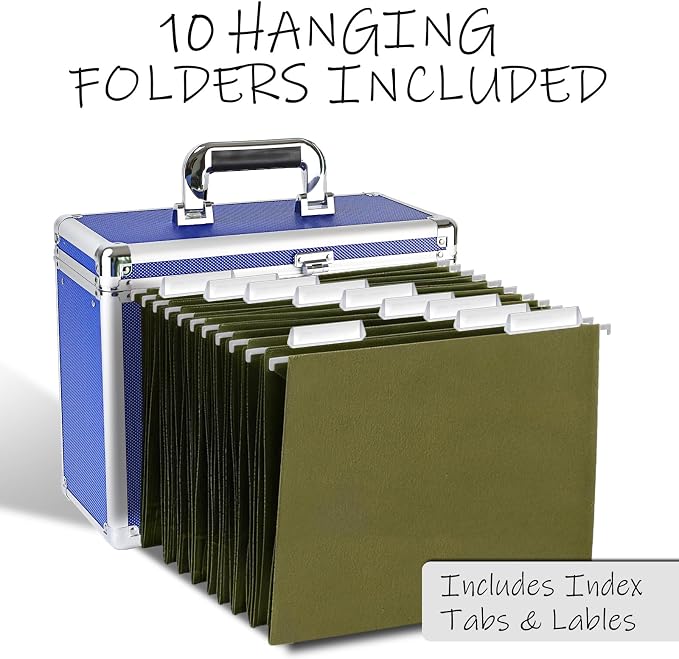 Hanging File Box for Letter, All-in-one set with 10 Folders | Portable Locking Filing Storage Box with Handle & Shoulder strap, Lockable File Cabinet Documents Safe, Lockbox Doc Organizer - Image 2