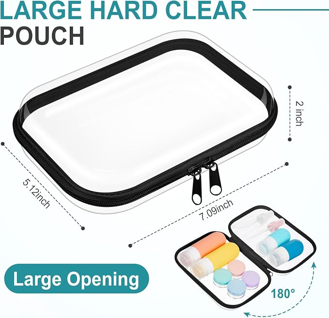 Sanwuta 6 Clear Hard Zipper Case,Black,7.09 X 5.12 X 2 Inch | Pencil Case Pouches ,Makeup Bag,Plastic Toiletry Diaper Bag ,Travel Toy Storage,Waterproof Organizer Bins - Image 2