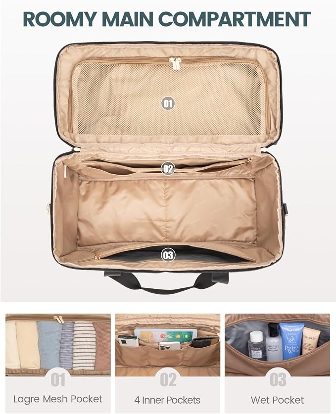 LOVEVOOK Travel Duffle Bag - Weekender & Overnight Bag with Toiletry & Wet Pocket, Carry-On Size, 3pc Set - Image 3