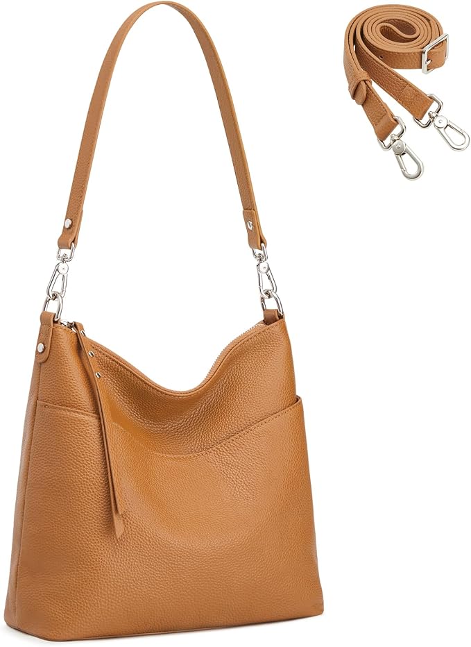 S-ZONE Leather Purses for Women Tote Shoulder Crossbody Bag 2 Straps | Top Grain Leather, Soft, Medium, Bucket Hobo Handbag, Multi Pockets, Vintage Casual, Travel Eveyday Work - Image 7
