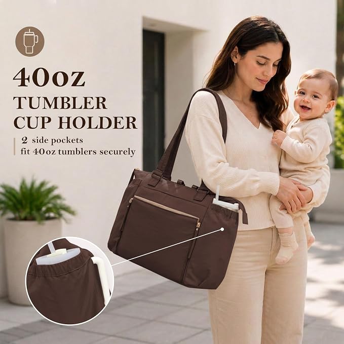 MOMINSIDE Diaper Bag Tote with Changing Station Convertible Diaper Bag Backpack Tote pañaleras para bebe Large Baby Bag, Hospital Bag Mommy Bag Travel Diaper Bag for Mom, 16 Pockets, Dark Brown - Image 2