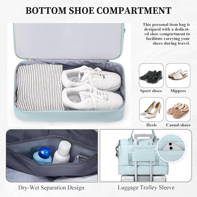 Weekender Bags for Women,Personal Item Travel Bag with Shoes Compartment | Overnight Travel Duffel Bag with Grid Toiletry Bag,Carry-On Bag,Extra Large - Image 5