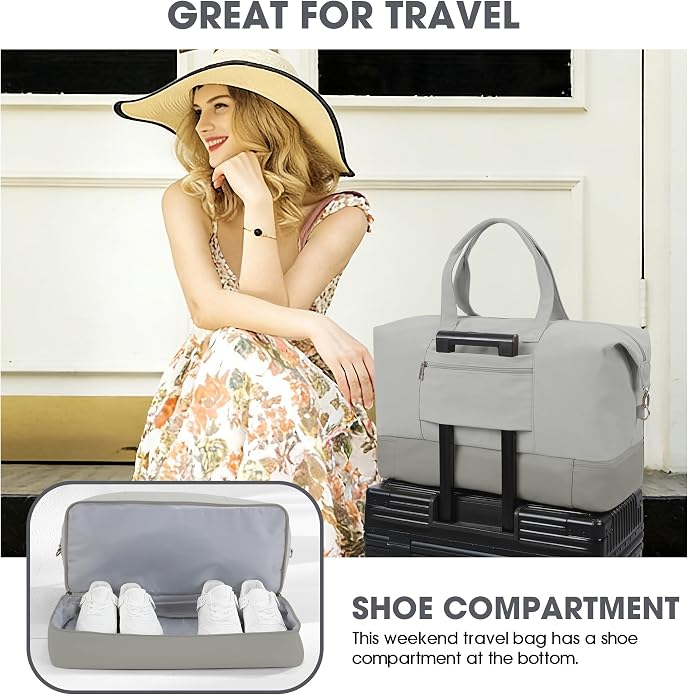 Women's Weekender bag Travel Duffel Bag with Shoe Compartment 21-inch Airline-Approved Carry-On, 2-Piece Overnight Bag Set Personal Item Luggage - Image 4