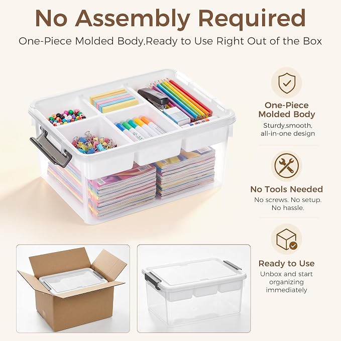 Citylife 17QT Clear Craft Organizers and Storage Box with Removable Tray | Stackable Art Supply Organizer Storage Bins with Lids for Beads, Markers, Sewing, Tools, Playdoh, Coloring Books, Made in USA - Image 6