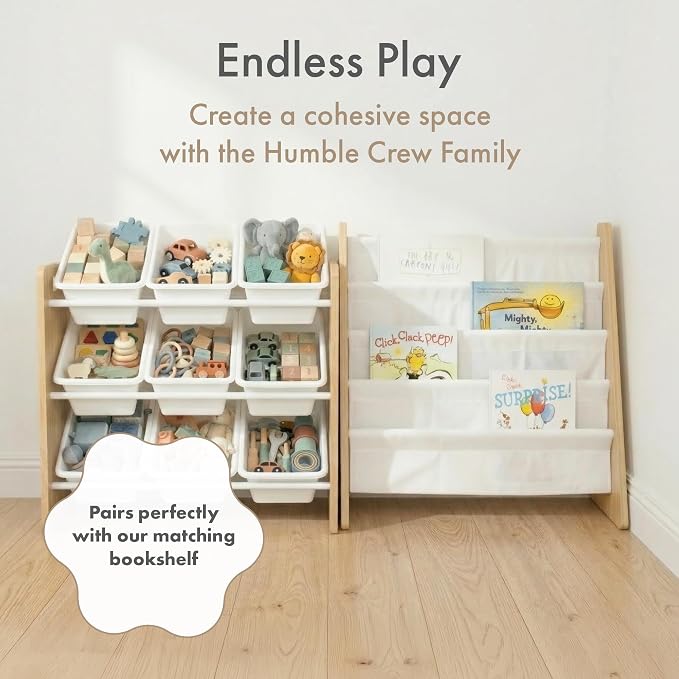 Humble Crew Kids Toy Organizer with 9 Bins, 3 Tier Storage for Playroom | Sturdy wood and steel toddler shelf, removable BPA-free containers, wall anchor anti-tip safety kit for bedroom or classroom - Image 8