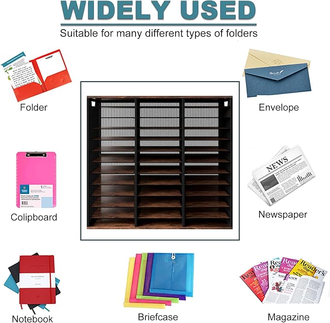 PAG Mass Mail Sorter - Adjustable Mail Holder, Countertop Literature Organizer, Student Mailbox for Classroom, Desktop Bill Paper Organizer for Office Home School, 36 Compartments, Brown - Image 5