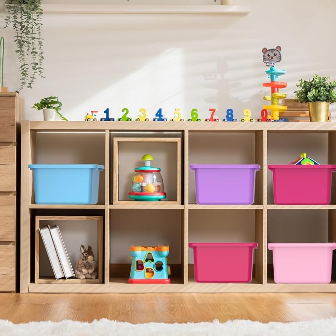 Zonon 12 Pcs Plastic Cubby Bins Office Storage Container Storage Bins Plastic Organization with 1 Pack Self Adhesive Label for Library Office Home Nursery(Mermaid Color) - Image 6