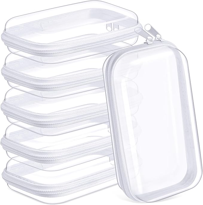 Sanwuta 6 Clear Hard Zipper Case,White,7.48 X 3.94 X 2 Inch | Pencil Case Pouches ,Makeup Bag,Plastic Toiletry Diaper Bag ,Travel Toy Storage,Waterproof Organizer Bins by Sanwuta
