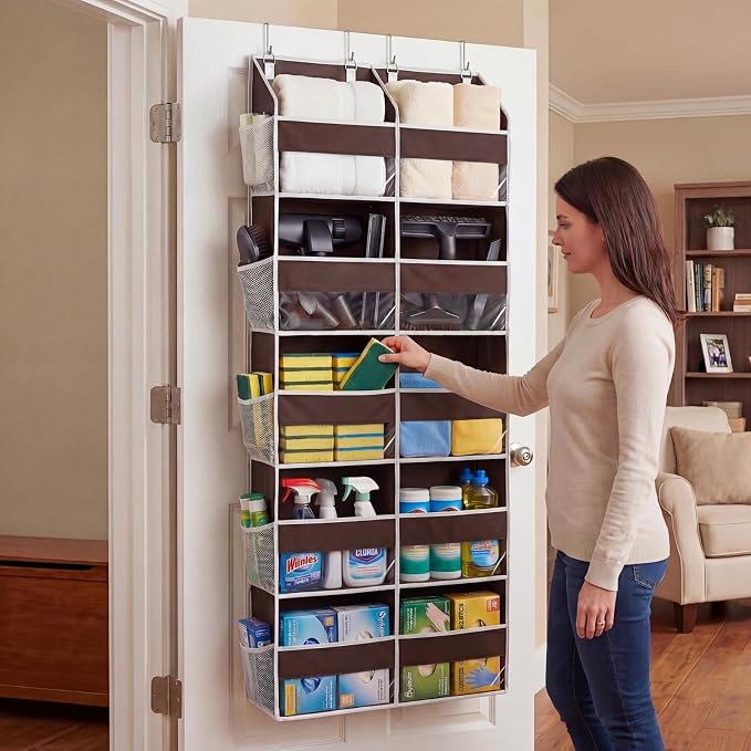 Over the Door Organizer 5 Tiers, Extra Large Behind Door Storage of 10 Compartments, 80 lbs Weight Capacity Over Door Organizer, Door Hanging Organizer for Closet, Diaper Organizer (Brown) - Image 6