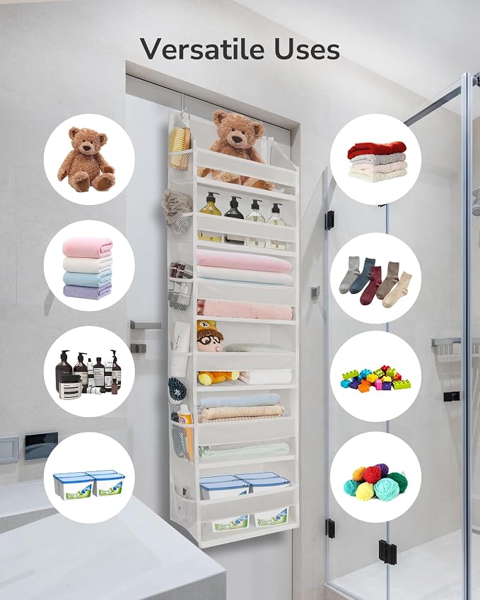 ULG Over The Door Organizer with 6 Large Pockets 12 Side Pockets, 50lbs Weight Capacity Door Hanging Organizer for Bedroom, Bathroom, Pantry, Nursery Storage, Beige (Pack of 3) - Image 7