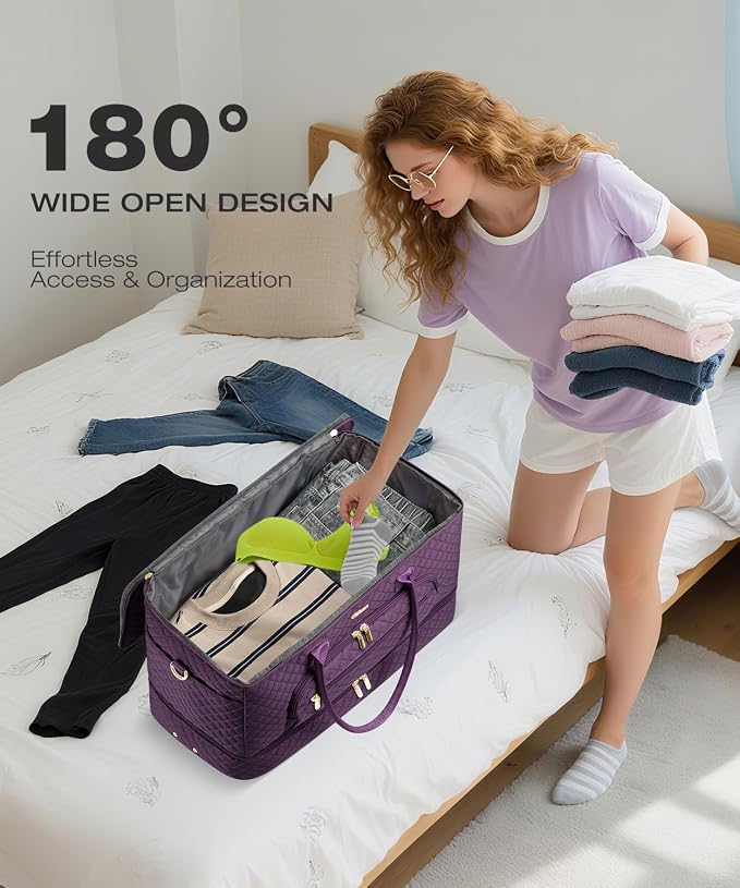 Travel Duffle Bag, Wide Open Large Weekender Bag for Women with Shoe Compartment, Carry on Overnight Bags with Toiletry Bag, Hospital Bag for Women Labor Delivery with Wet Pocket (Dark Purple) - Image 3
