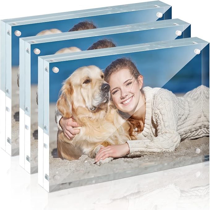 5x7 Acrylic Frame 3 Pack,20MM Thicker Frameless Clear Picture Frames | Freestanding Double Sided Magnetic Picture Frame,Acrylic Picture Frames for Desktop Display with Microfiber Cloth,Gift Ideal by TwingRepublic