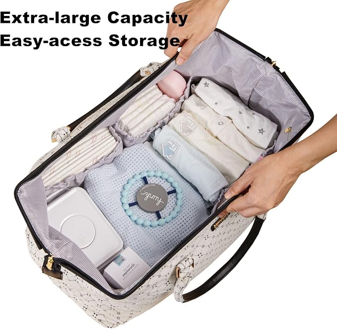 SUNVENO Mommy Bag, Large Hospital Bag with Changing Pad, Organizer Pouches & Luggage Sleeve for Travel & Diaper Essentials - Image 6
