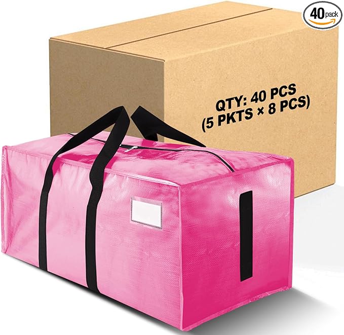 HOMESURE Supports 200lbs Heavy Duty Moving Bags - Strong Zipper & Wrap-Around Handles - Water-Resistant Storage Totes, Durable Alternative to Moving Boxes - 40 Pack - Pink by HOMESURE