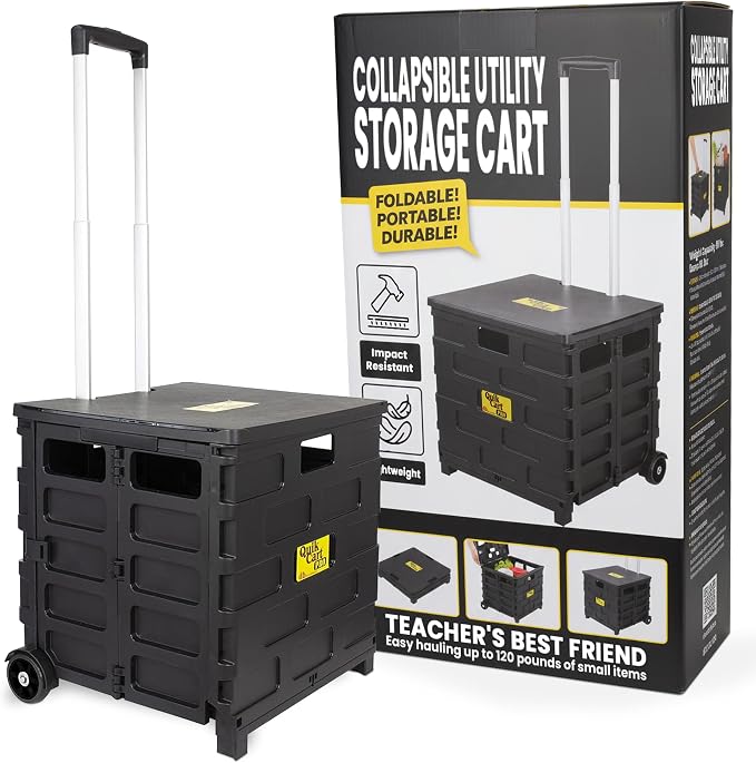 dbest Products Quik Cart Pro Collapsible Rolling Crate on Wheels - Black | Roll Up to 120 lbs Capacity, Heavy Duty Plastic Construction, Telescoping Handle, Folding Utility Cart by dbestproductsInc