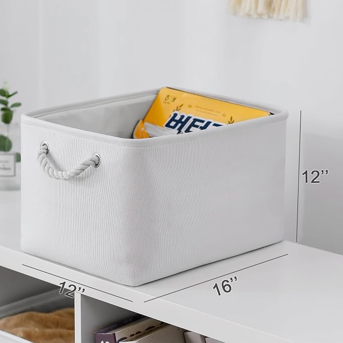 Storage Basket for Shelves - 15.8x11.8x11.8 inch 3 Pack Fabric Storage Cubes, Collapsible Storage Bin for Organizing Organizer Closet Book Gift Dog(White) - Image 5