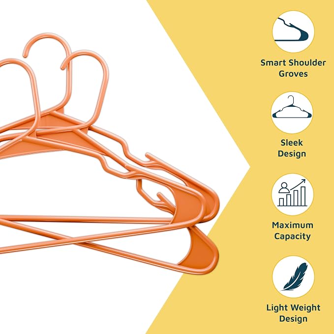 Lifemaster Plastic Clothes Hangers – Heavy Duty Hanger Set, for Organizing Clothes, Dresses, and Coat, Holds Up to 5 lbs, Space-Saving Hangers with Non-Slip Shoulder Grooves, Pack of 50, Orange - Image 4