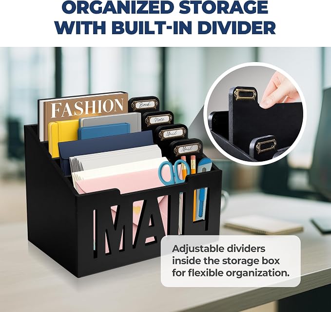 Mail Organizer Countertop, Desktop Mail Sorter with 4 Slots & Labels, Black | Bills, Letters, Envelopes & Receipts - Image 5