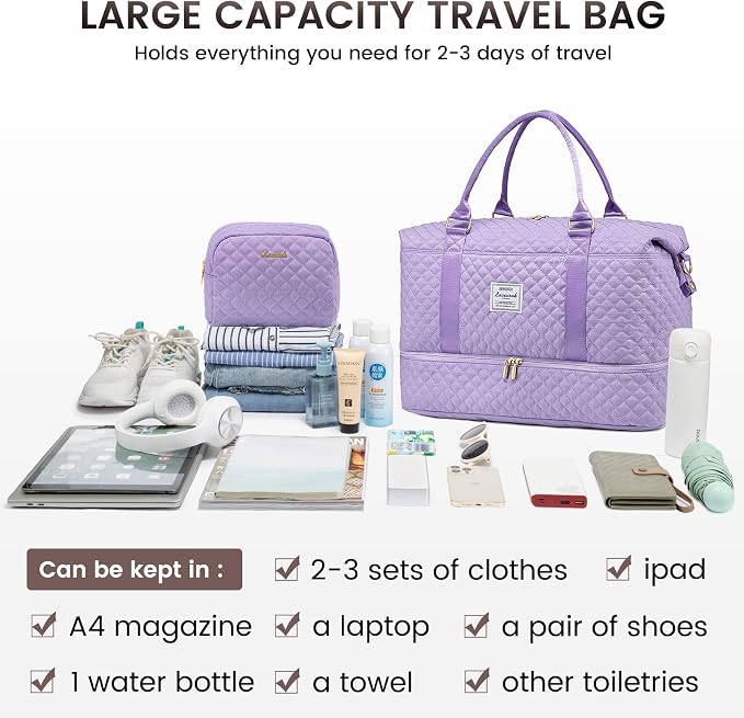 LOVEVOOK Travel Duffle Bag,Weekender Bags for Women with Shoe Compartment，Carry on Overnight Bag with Toiletry Bag,Gym Duffel Bag with Wet Pocket, Hospital Bags for Labor and Delivery - Image 8