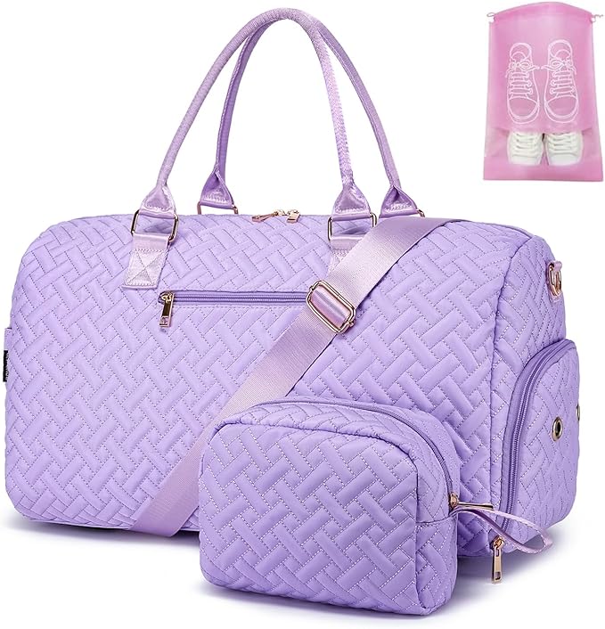 Duffle Bag for Travel, Weekender Bag with Shoe Compartment, Carry On Overnight Bag for Women with Toiletry Bag, Gym Bag with Wet Pocket, Hospital Bags for Labor and Delivery Beige by BAVERGE