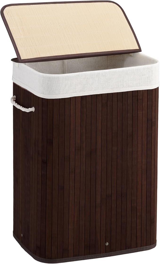 Aliphon 72L Slim Laundry Hamper with Lid, Foldable Bamboo Clothes Laundry Basket with Handles, Removable and Machine Washable Liner, for Bedroom, Bathroom, Dorm, Brown by Aliphonbyningge_ysHOME