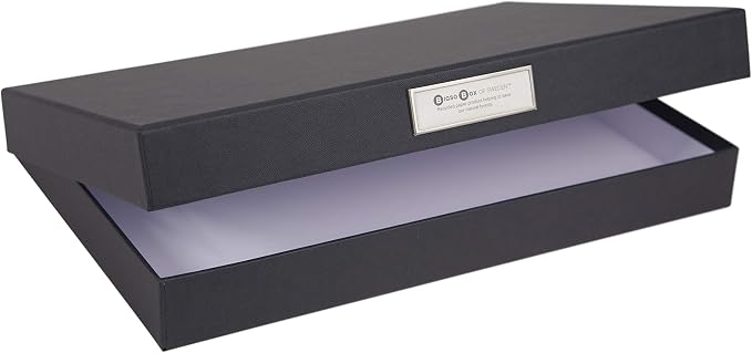 Bigso Sven Fiberboard Classic Hinged Document Box - File Organizer for Important Paperwork - Document Storage Box with Hinged Lid & Metal Label Window - 1.8 in x 13.2 in x 9.3 in - Dark Grey - Image 2