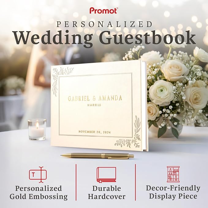Personalized Hardcover Wedding Guestbook (White) | Elegant Wedding Keepsake Design, Premium Hardcover Construction, Smooth Lined Writing Pages, Perfect for Cherished Messages - Image 2