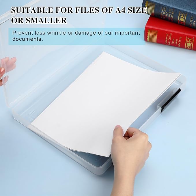 6 Pcs Clear Paper Storage Box,12.4 x 9.84 x 1.18 Inches,Black | A4 Plastic File Box Document Paper Organizer Storage Board Game Project Cases Containers with Buckle for Craft, Magazine - Image 4