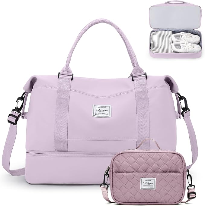 Weekender Bags for Women,Personal Item Travel Bag with Shoes Compartment | Overnight Travel Duffel Bag with Grid Toiletry Bag,Carry-On Bag by SYCNB