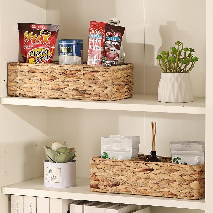 3 Section Wicker Storage Basket, Hand-Woven Water Hyacinth Storage Baskets, Wicker Baskets for Storage, Toilet Paper Basket for Toilet Tank Top, Small Baskets for Organizing Shelves, 2-Pack - Image 5