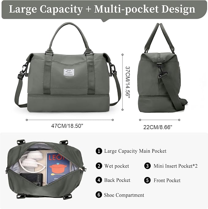 Weekender Bags for Women, Personal Item Travel Bag with Shoes Compartment | Overnight Travel Duffel Bag with Toiletry Bag, Airplane Friendly Carry-On Bag - Image 4